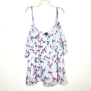 Torrid Floral Cold Shoulder Blouse 4X White, Blue & Pink